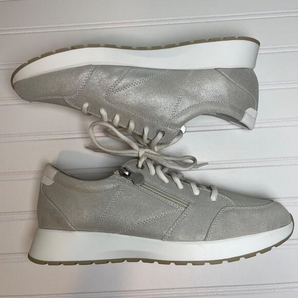 Munro Sutton Women’s 11M Grey Silver Leather Sneakers Side Zip Lace Up Comfort - Picture 6 of 15
